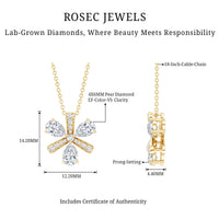 Certified Pear Shape Lab Grown Diamond Flower Pendant Necklace
