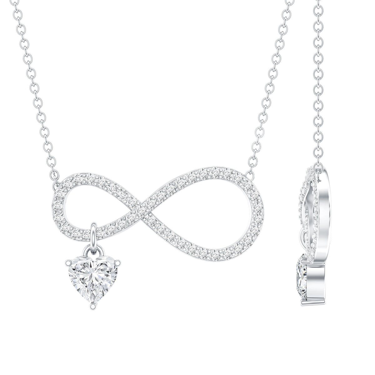 Pave Set Lab Grown Diamond Infinity Heart Charm Necklace