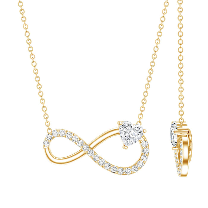 Rosec Jewels lab grown diamond infinity heart pendant necklace for women, featuring a sparkling heart and infinity design.