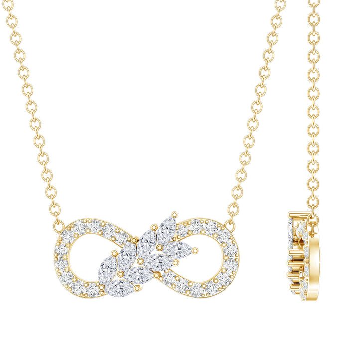 Lab grown diamond infinity love knot pendant for women by Rosec Jewels, featuring a sparkling diamond design on a delicate chain.