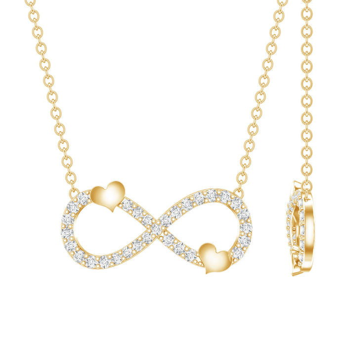 Lab grown diamond infinity knot pendant with a cute heart, Rosec Jewels jewelry, showcasing intricate design and sparkling diamonds.