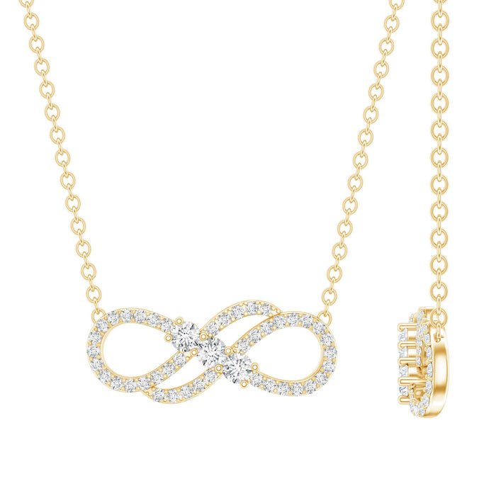 Lab-grown diamond double infinity symbol pendant from Rosec Jewels, featuring sparkling diamonds on a delicate chain.