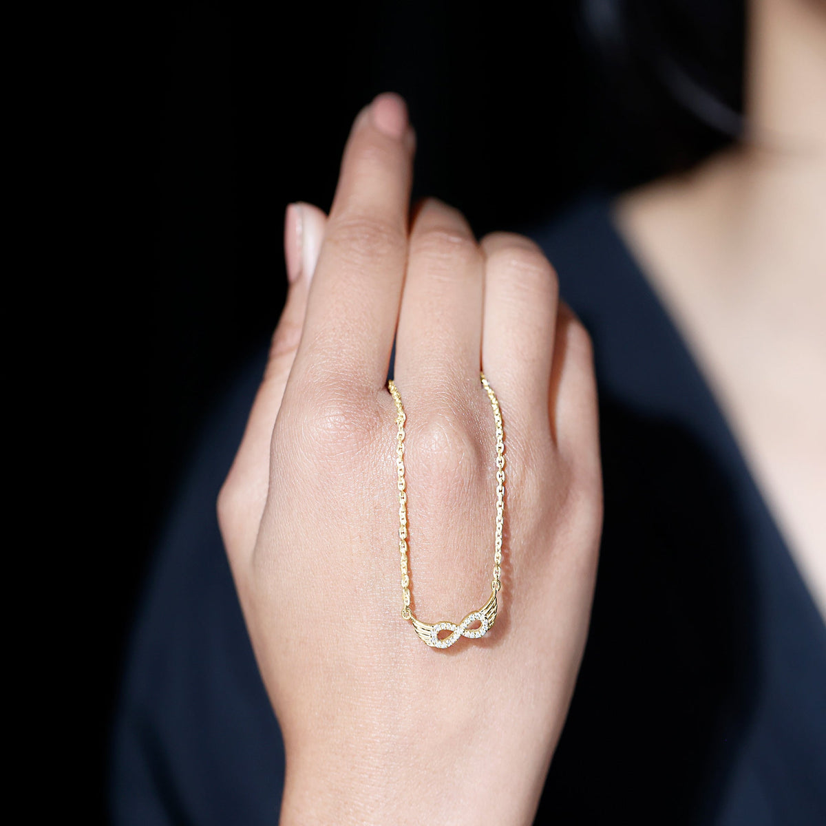 Sideways Pave Set Lab Grown Diamond Angel Wing Necklace