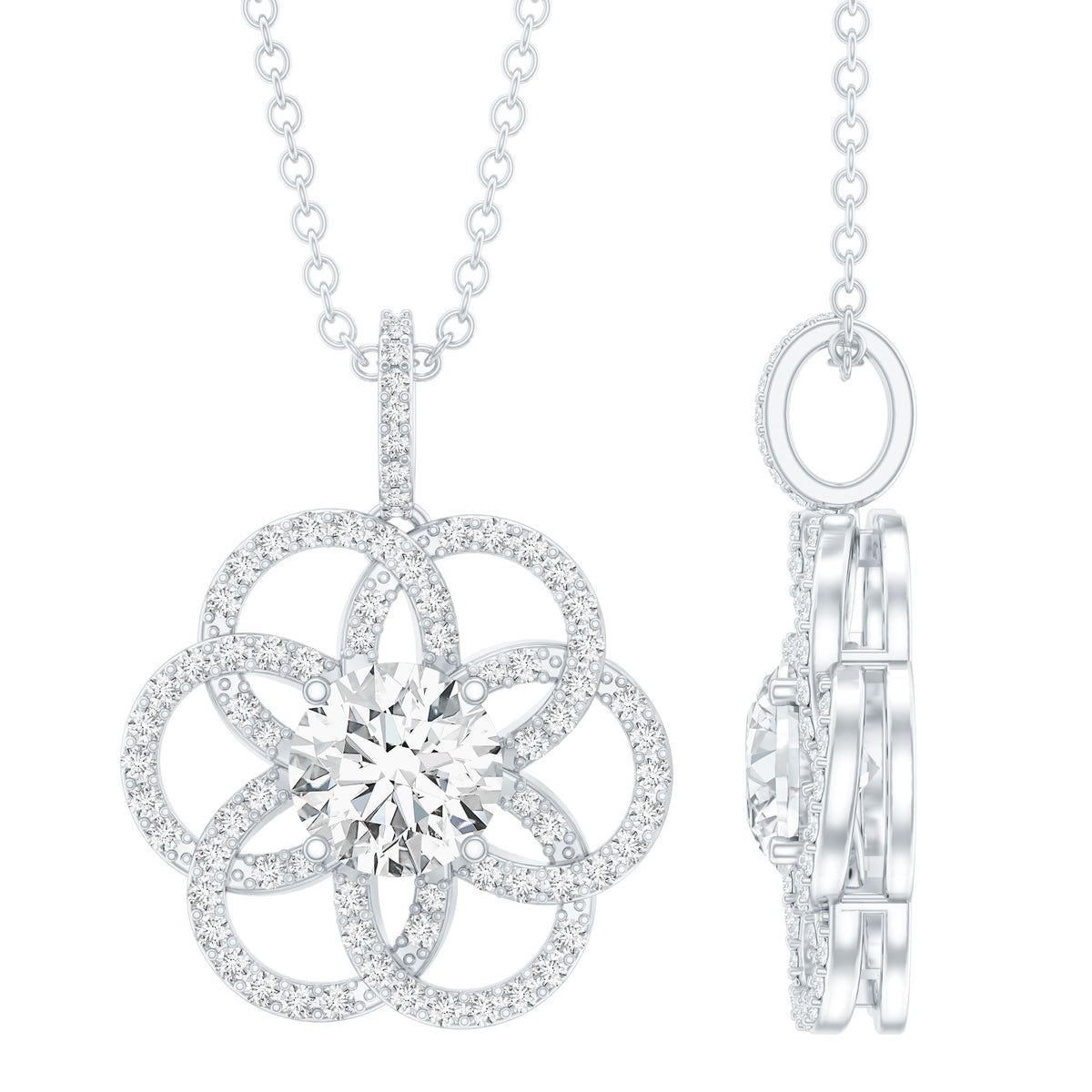 Lab 6 MM Round Diamond Flower Bridal Necklace