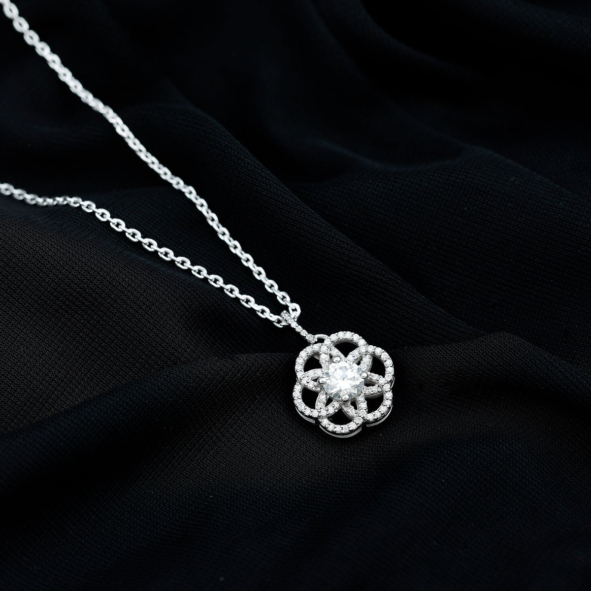 Lab 6 MM Round Diamond Flower Bridal Necklace