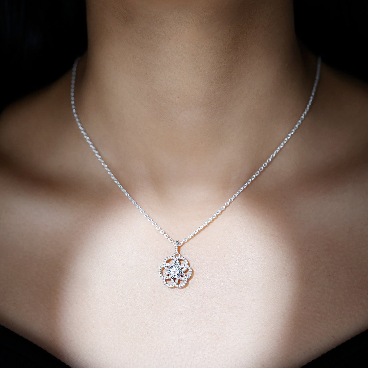 Lab 6 MM Round Diamond Flower Bridal Necklace