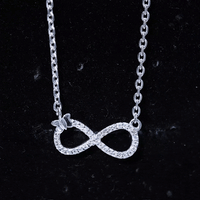 Lab Pave Set Diamond Sideways Infinity Butterfly Necklace