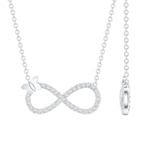Lab Pave Set Diamond Sideways Infinity Butterfly Necklace