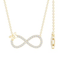 Lab Pave Set Diamond Sideways Infinity Butterfly Necklace