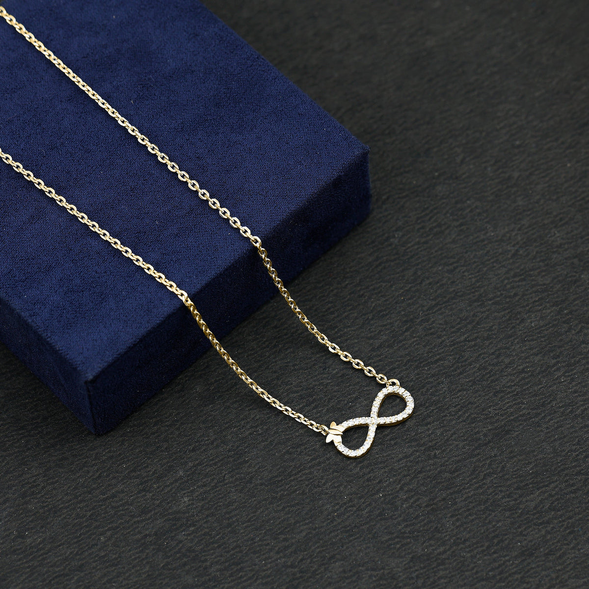 Lab Pave Set Diamond Sideways Infinity Butterfly Necklace