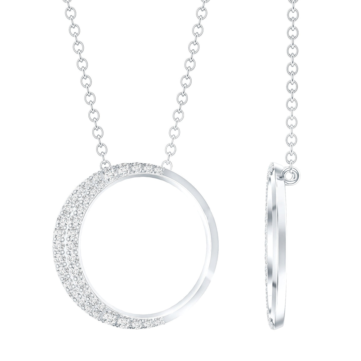 Pave Set Lab Grown Diamond Open Circle Pendant Necklace
