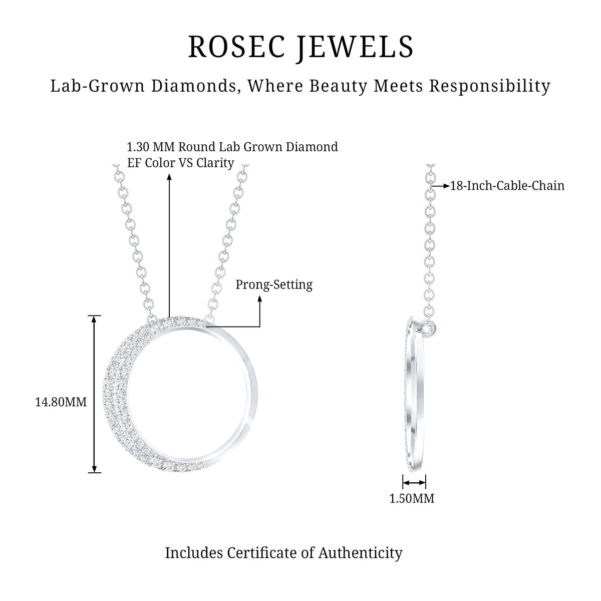 Pave Set Lab Grown Diamond Open Circle Pendant Necklace