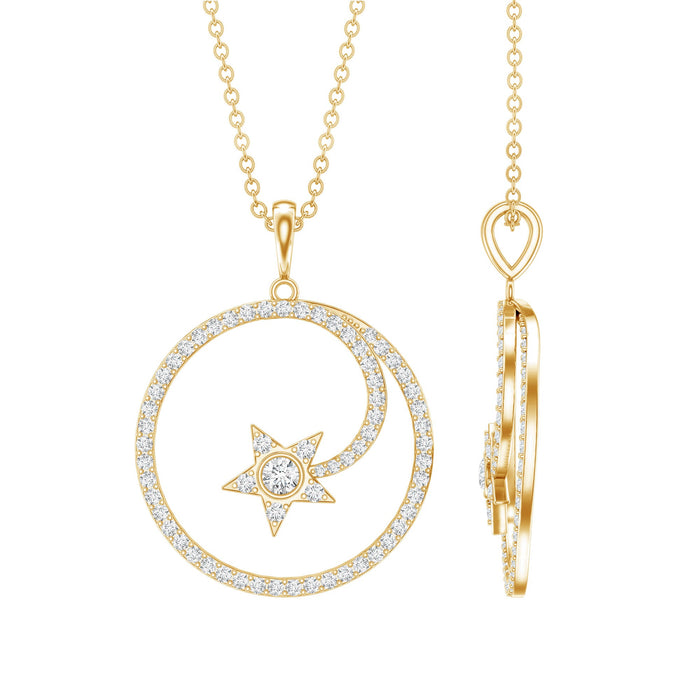 Rosec Jewels lab-grown diamond open circle necklace pendant with star charm, showcasing sparkling diamonds and elegant design.