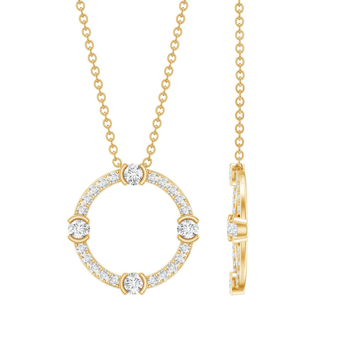 Lab grown diamond pendant with half bezel set open circle design by Rosec Jewels, showcasing a sparkling jewelry piece.