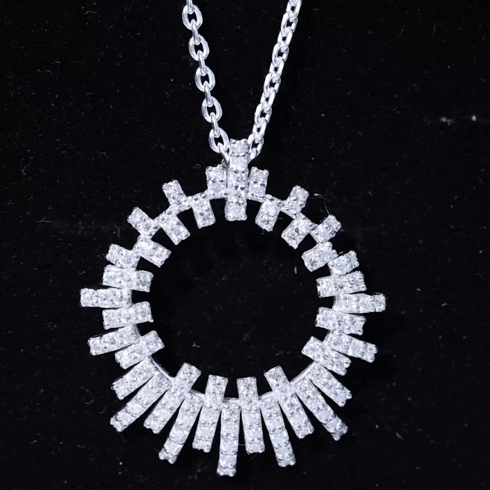 Lab-grown diamond eternity necklace pendant with pave set yellow diamonds by Rosec Jewels, showcasing sparkling, intricate jewelry design.