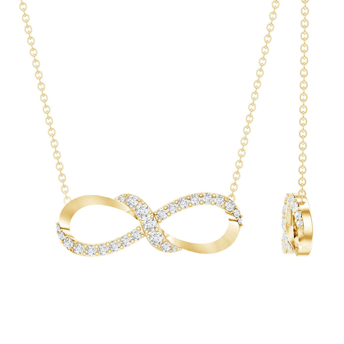 Rosec Jewels lab grown diamond infinity knot pendant with accent, showcasing a sparkling necklace with intricate design.