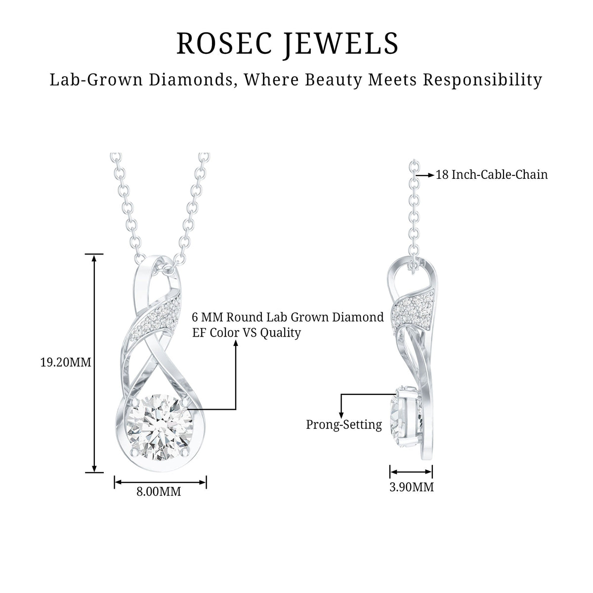 Certified Lab 6 MM Round Diamond Infinity Pendant Necklace