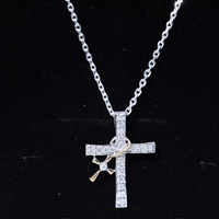 Pave Set Lab Grown Diamond Double Cross Charm Necklace