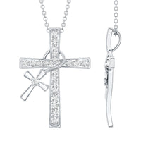 Pave Set Lab Grown Diamond Double Cross Charm Necklace