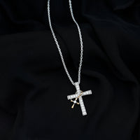 Pave Set Lab Grown Diamond Double Cross Charm Necklace