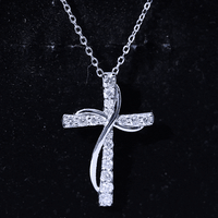 Pave Set Lab Grown Diamond Double Cross Necklace