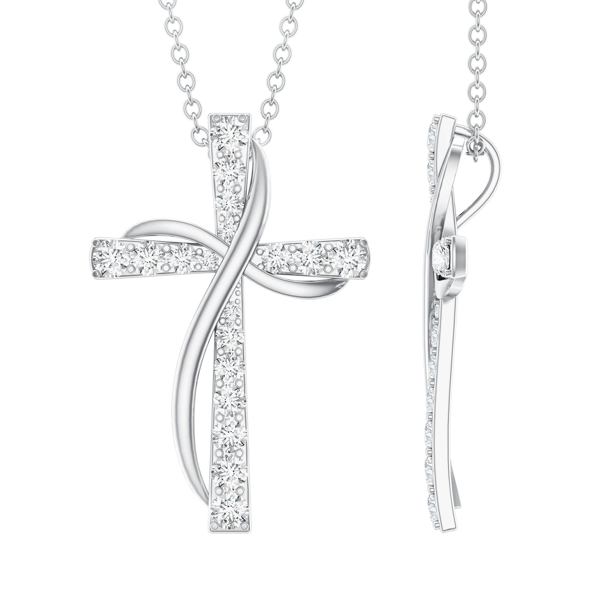 Pave Set Lab Grown Diamond Double Cross Necklace