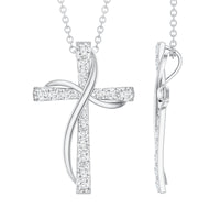 Pave Set Lab Grown Diamond Double Cross Necklace