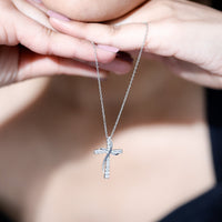 Pave Set Lab Grown Diamond Double Cross Necklace