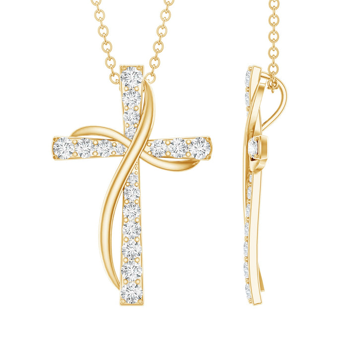 Pave Set Lab Grown Diamond Double Cross Necklace