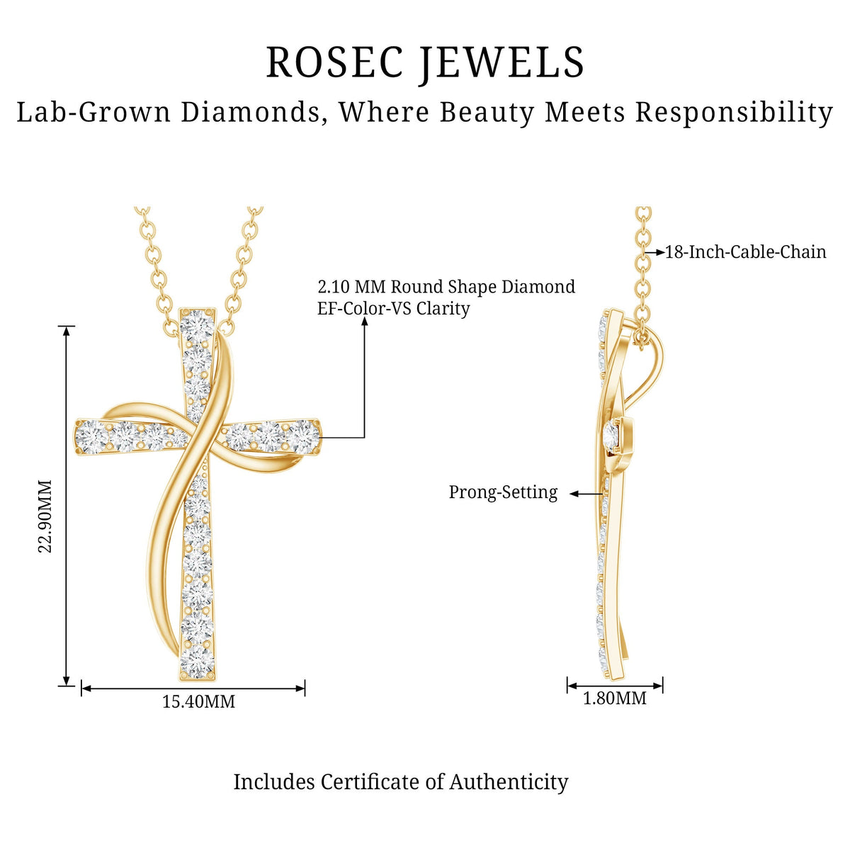 Pave Set Lab Grown Diamond Double Cross Necklace