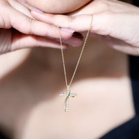 Pave Set Lab Grown Diamond Double Cross Necklace