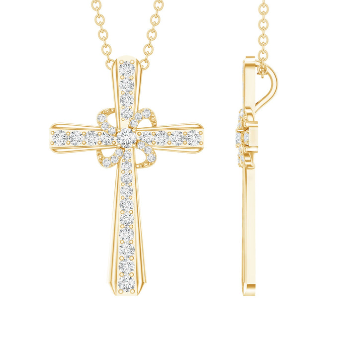 Lab grown diamond Catholic cross pendant necklace featuring sparkling diamonds and a sleek design by Rosec Jewels.