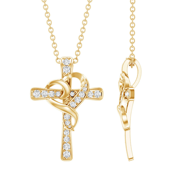 Lab grown diamond heart cross pendant by Rosec Jewels featuring sparkling diamonds on a delicate chain.