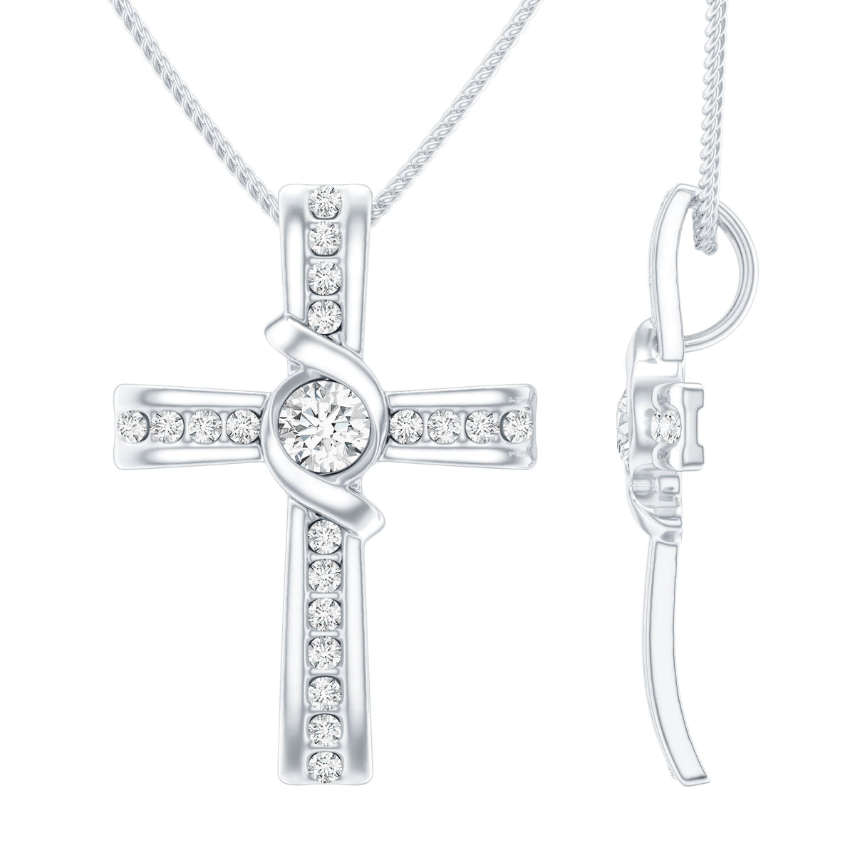 Bezel Set Lab Grown Diamond Cross Religious Necklace