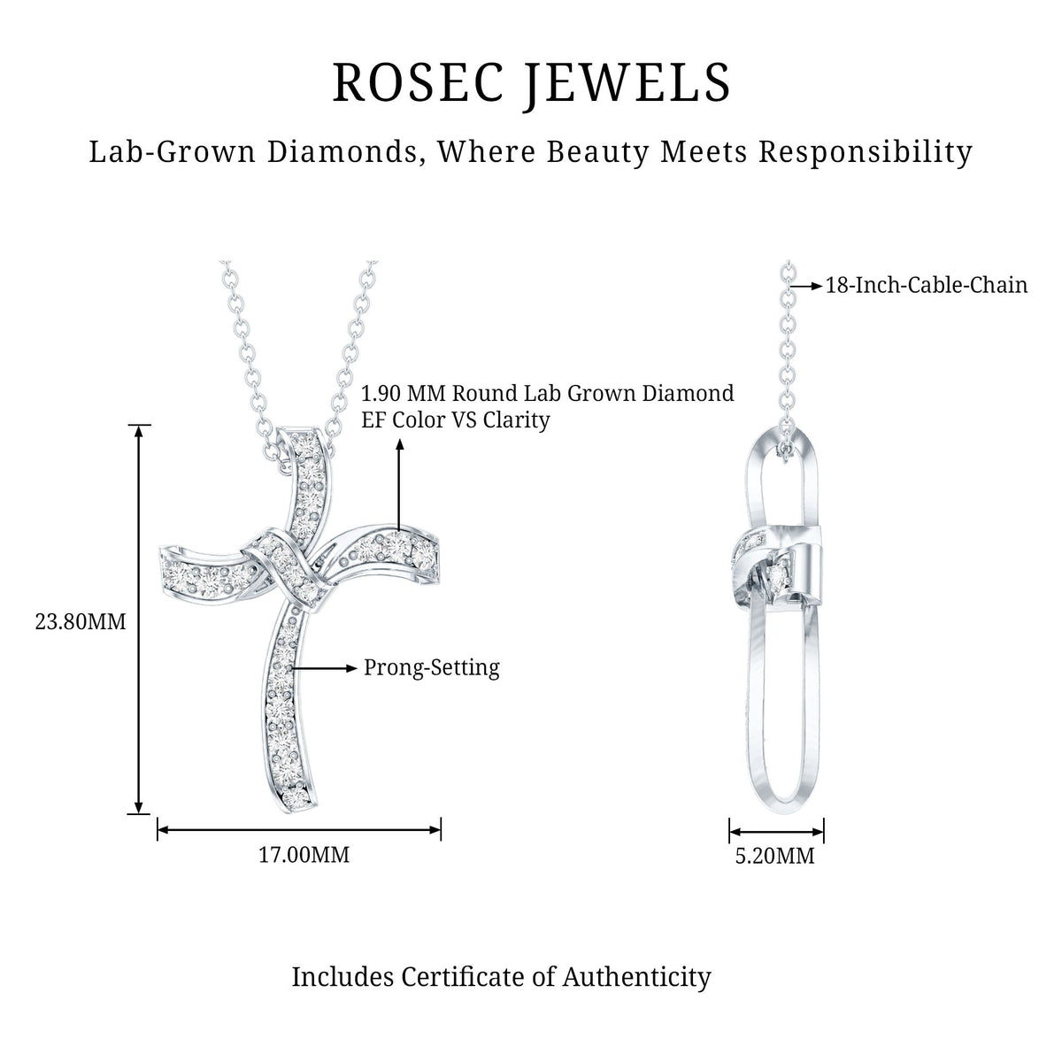 Certified Lab Grown Diamond Catholic Cross Pendant