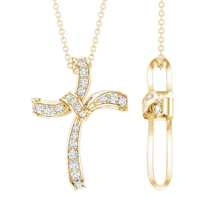 Lab grown diamond Catholic cross pendant by Rosec Jewels featuring a polished silver pendant with sparkling diamonds and religious design.