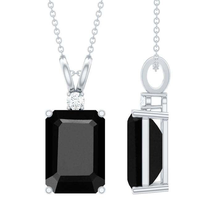 Emerald cut black diamond pendant necklace in silver with 9-carat lab-grown black diamond, showcasing a sleek, elegant design.