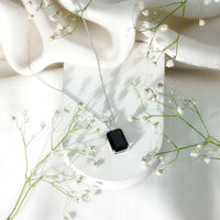 9 Carat Emerald Cut Lab Grown Black Diamond Pendant Necklace In Silver