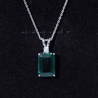 Certified 8 Carat Lab Grown Emerald Solitaire Necklace with Silver Chain