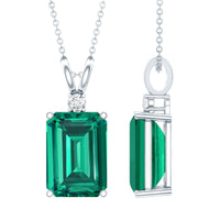 Certified 8 Carat Lab Grown Emerald Solitaire Necklace with Silver Chain