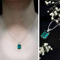 Certified 8 Carat Lab Grown Emerald Solitaire Necklace with Silver Chain