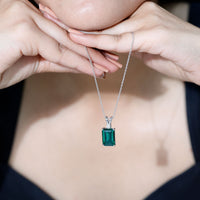 Certified 8 Carat Lab Grown Emerald Solitaire Necklace with Silver Chain