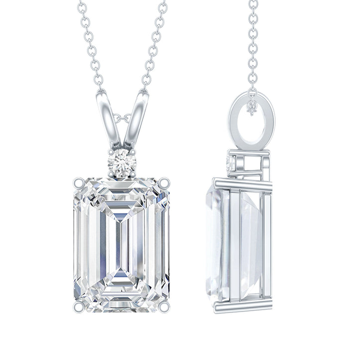 Emerald cut 4.5 carat moissanite pendant on silver chain, Rosec Jewels pendant with sparkling gemstone and elegant design.