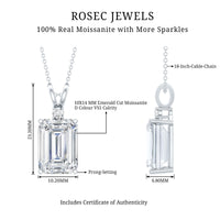 4.5 Carat Moissanite Emerald Cut Necklace With Silver Chain