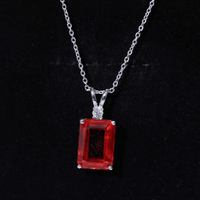 Certified 9 Carat Lab Grown Orange Sapphire Emerald Cut Necklace With Silver Chain
