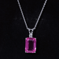 9 Carat Lab Grown Pink Sapphire Emerald Cut Necklace With Silver Chain