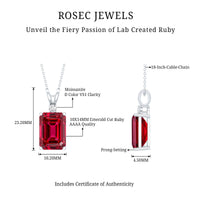 5 Carat Lab Grown Ruby Statement Pendant Necklace for Women