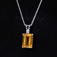 9 Carat Lab Grown Yellow Sapphire Emerald Cut Necklace With Silver Chain