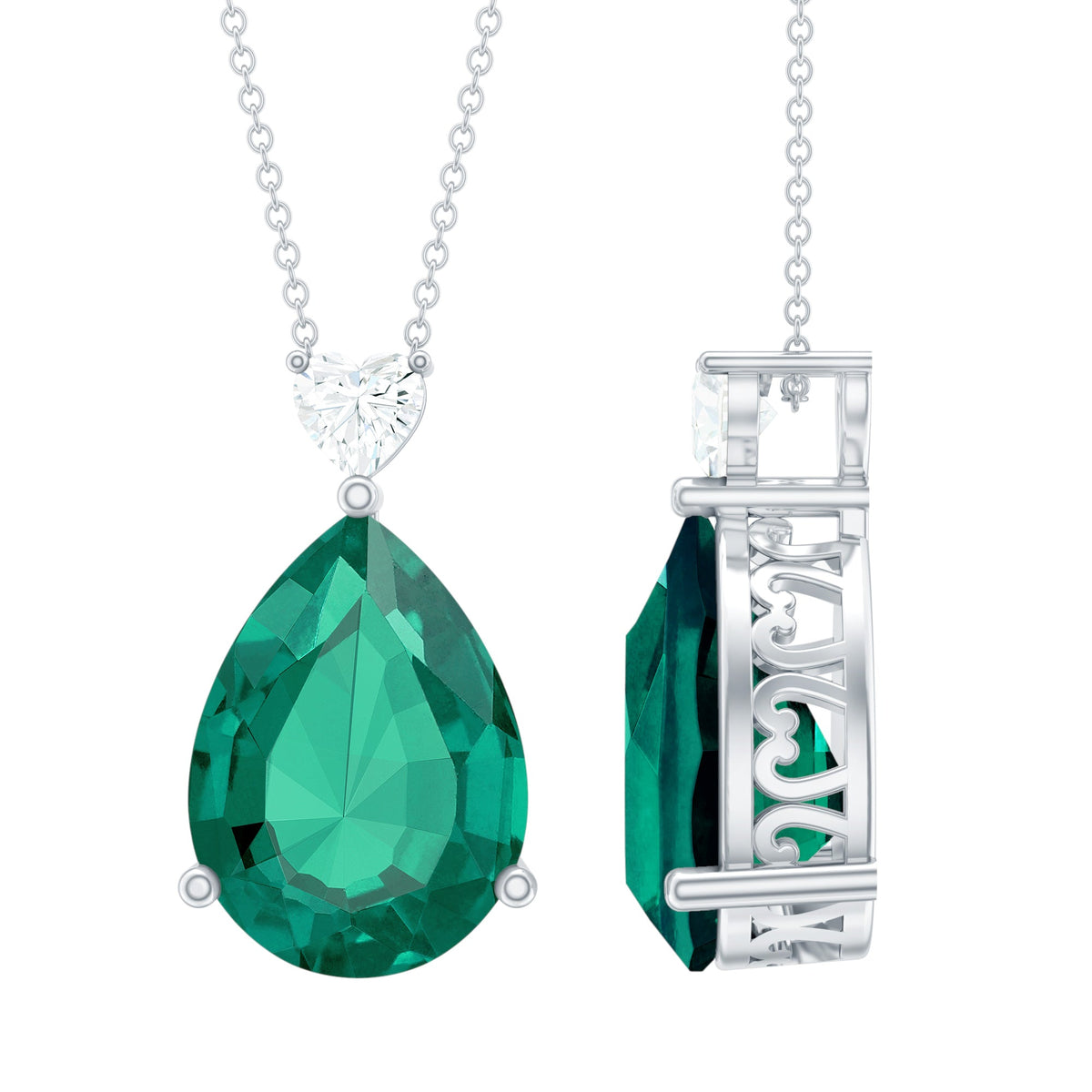 Lab grown emerald pendant necklace with chain, 9 carats, from Rosec Jewels, featuring a stunning statement design.