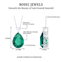 9-carat lab-grown emerald pendant necklace with chain by Rosec Jewels, featuring a vibrant green emerald gemstone.